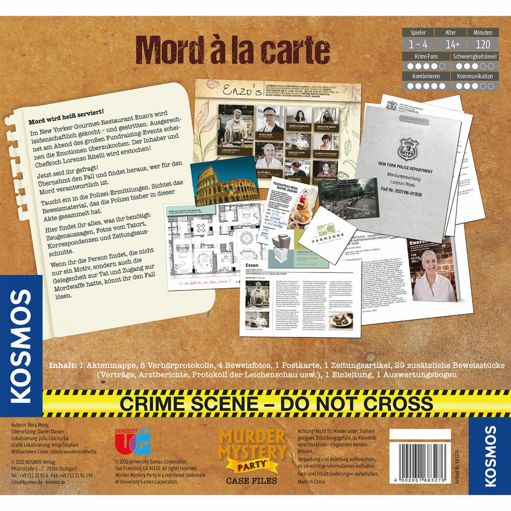 KOSMOS Murder Mystery Case File - Mord à la carte, Gesellschaftsspiel, Krimispiel, Rätselspiel, Krimi Spiel, 683276