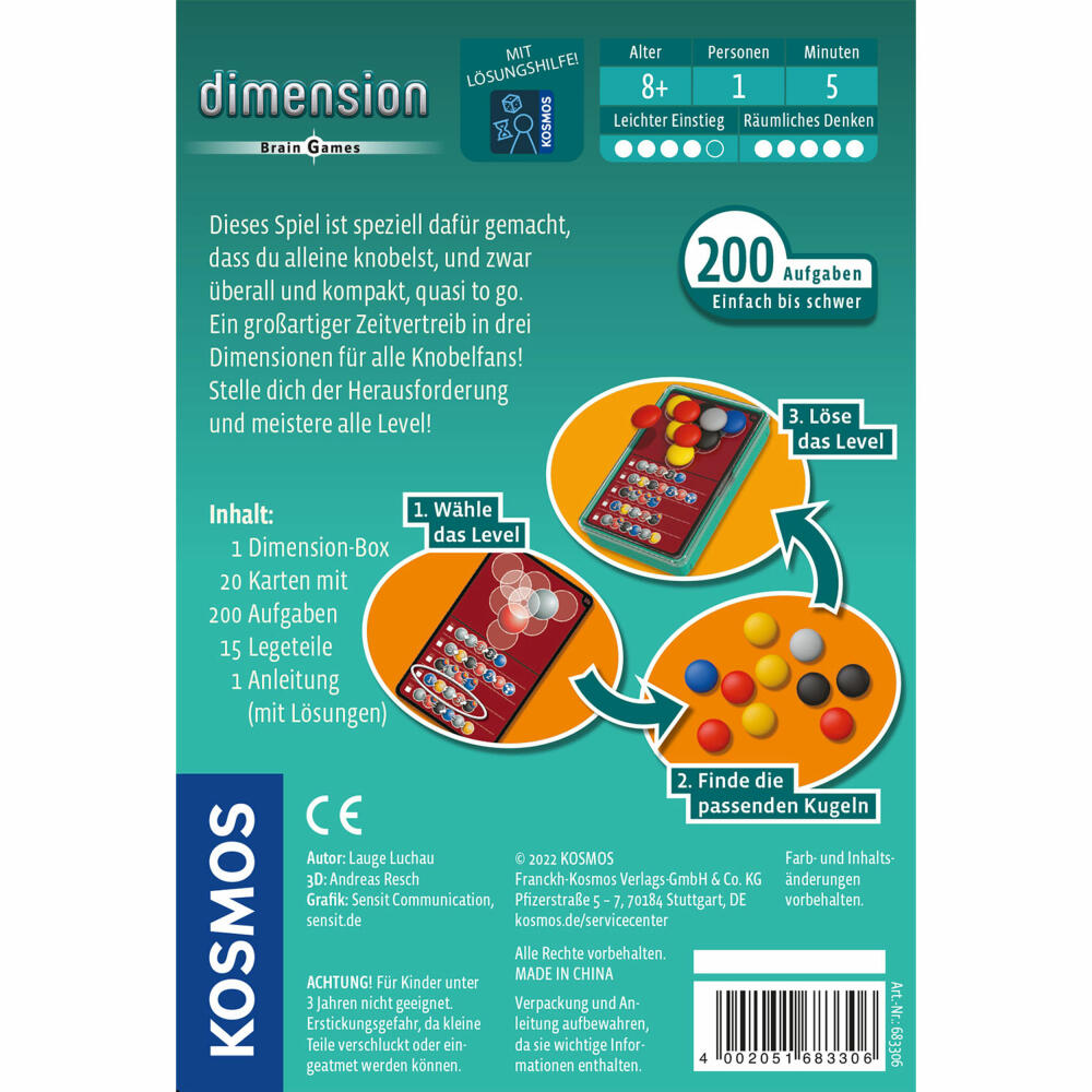 KOSMOS Dimension Brain Games, Gehirnjogging, Geschicklichkeitsspiel, Reisespiel, Solospiel, 683306