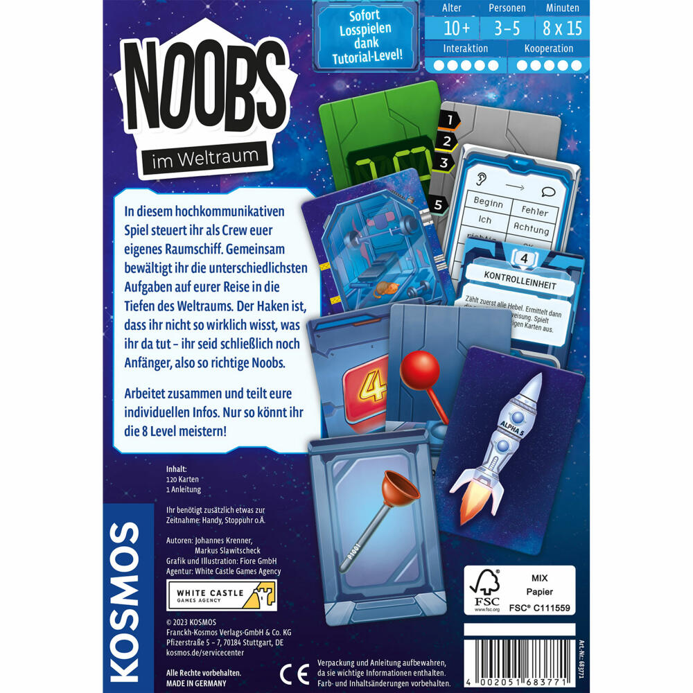 KOSMOS Noobs - Im Weltraum, Kooperatives Kommunikationsspiel, Gesellschaftsspiel, Kartenspiel, Eventspiel, 683771