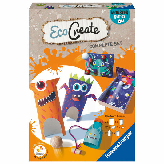 Ravensburger EcoCreate Monster Games, Bastelset, Kreativset, Bastel Set, Kinder, Upcycling, Basteln, 18144