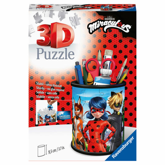 Ravensburger 3D-Puzzle Utensilo Miraculous, 3D Puzzle, Kinderpuzzle, Stiftehalter, 54 Teile, 11276