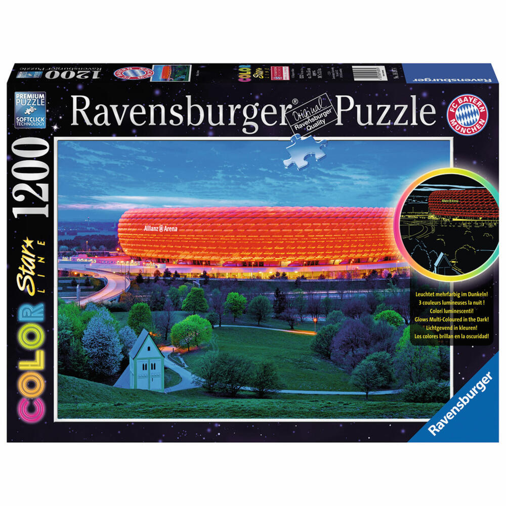 Ravensburger Puzzle Allianz Arena, Color Star Line, Leuchtpuzzle, Erwachsenenpuzzle, Premiumpuzzle, Standardformat, 1200 Teile, 16187 4