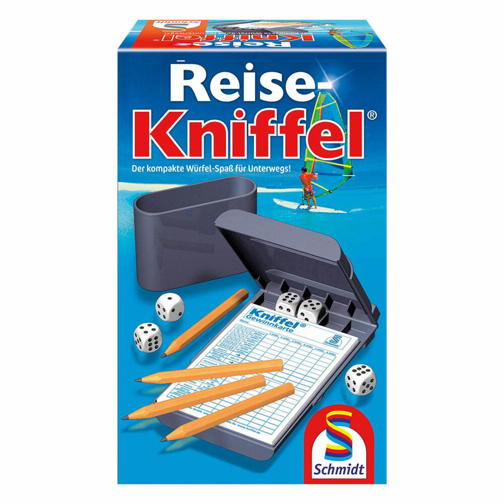 Schmidt Spiele Reise-Kniffel mit Zusatzblock, Familienspiel, Brettspiel, Strategienspiel, 2 bis 8 Spieler, 49091