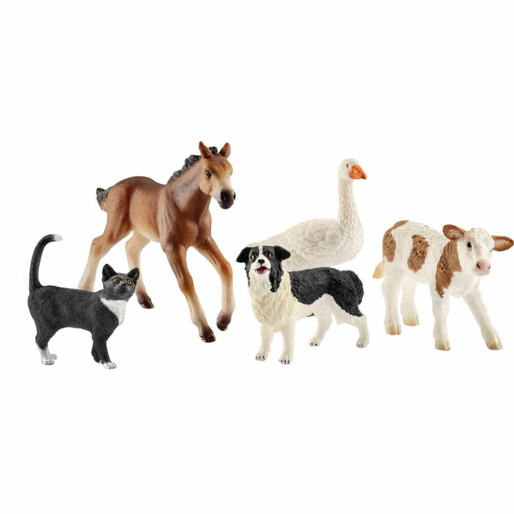 Schleich Farm World Tier-Mix, 5-tlg., Bauernhof Tiere, Spielfigur, Figur, ab 3 Jahre, 42386