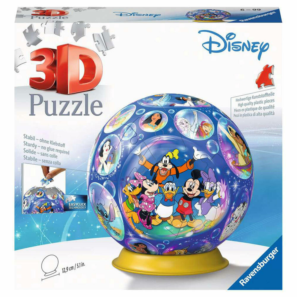 Ravensburger 3D-Puzzle Disney Charaktere, 3D Puzzle, Puzzleball, Kinderpuzzle, 72 Teile, 11561