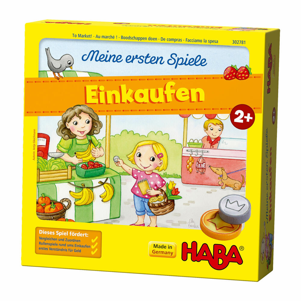 HABA Meine Ersten Spiele Einkaufen, Würfelspiel, Lernspiel, Kaufladen, Spielzeug, 302781