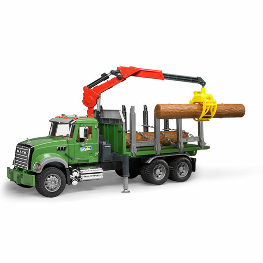 Bruder Forstwirtschaft MACK Granite Holztransport-LKW, mit Ladekran, Greifer, Modellfahrzeug, Modell Fahrzeug, Spielzeug, 02824