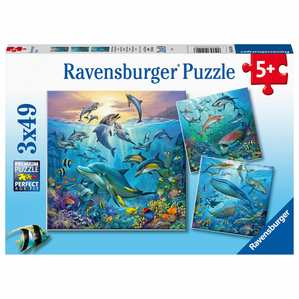 Ravensburger Puzzle Tierwelt des Ozeans, Kinderpuzzle, Legespiel, Kinderspiel, 3 x 49 Teile, 05149