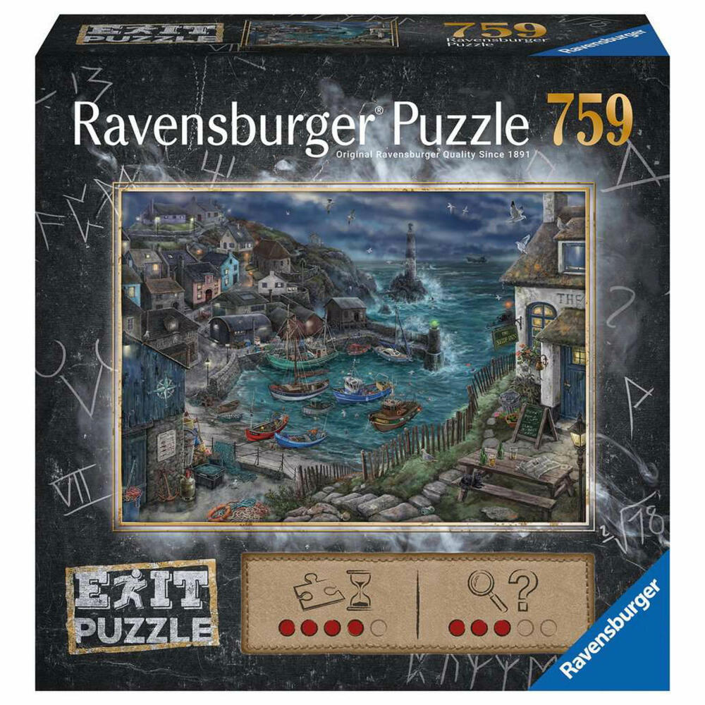 Ravensburger EXIT Puzzle Das Fischerdorf, Erwachsenenpuzzle, Rätsel, Puzzlespiel, 759 Teile, 17365