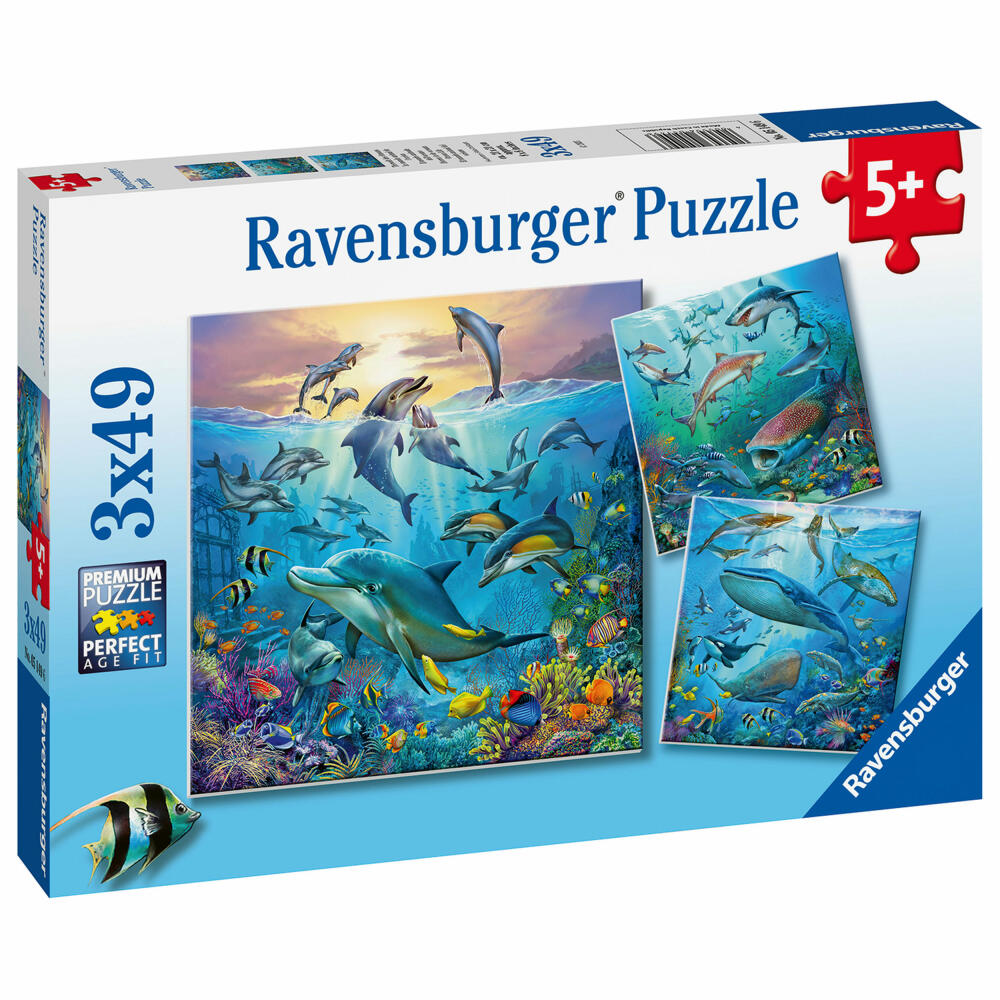 Ravensburger Puzzle Tierwelt des Ozeans, Kinderpuzzle, Legespiel, Kinderspiel, 3 x 49 Teile, 05149