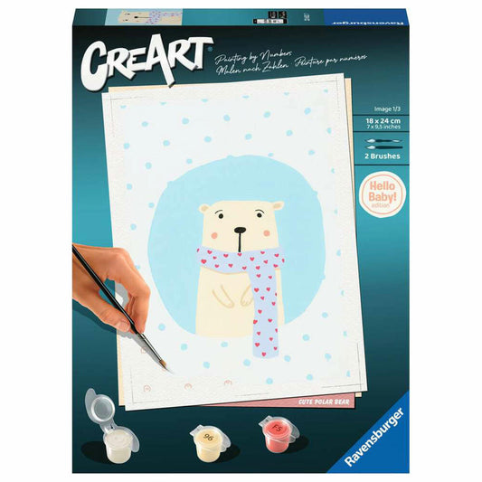 Ravensburger CreArt Hello Baby: Cute Polar Bear, Malen nach Zahlen, Malset, Malvorlage, Malen, 23652