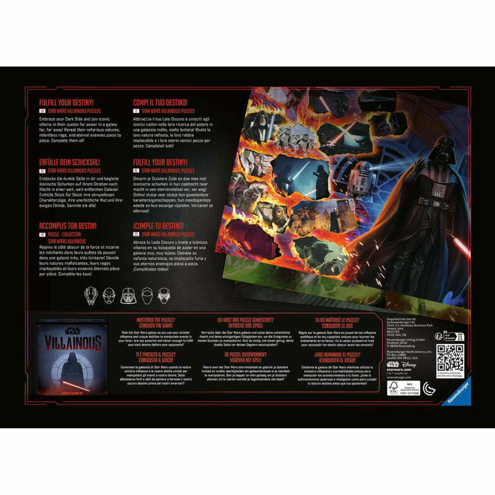 Ravensburger Puzzle Star Wars Villainous: Darth Vader, Erwachsenenpuzzle, 1000 Teile, ab 14 Jahren, 17339