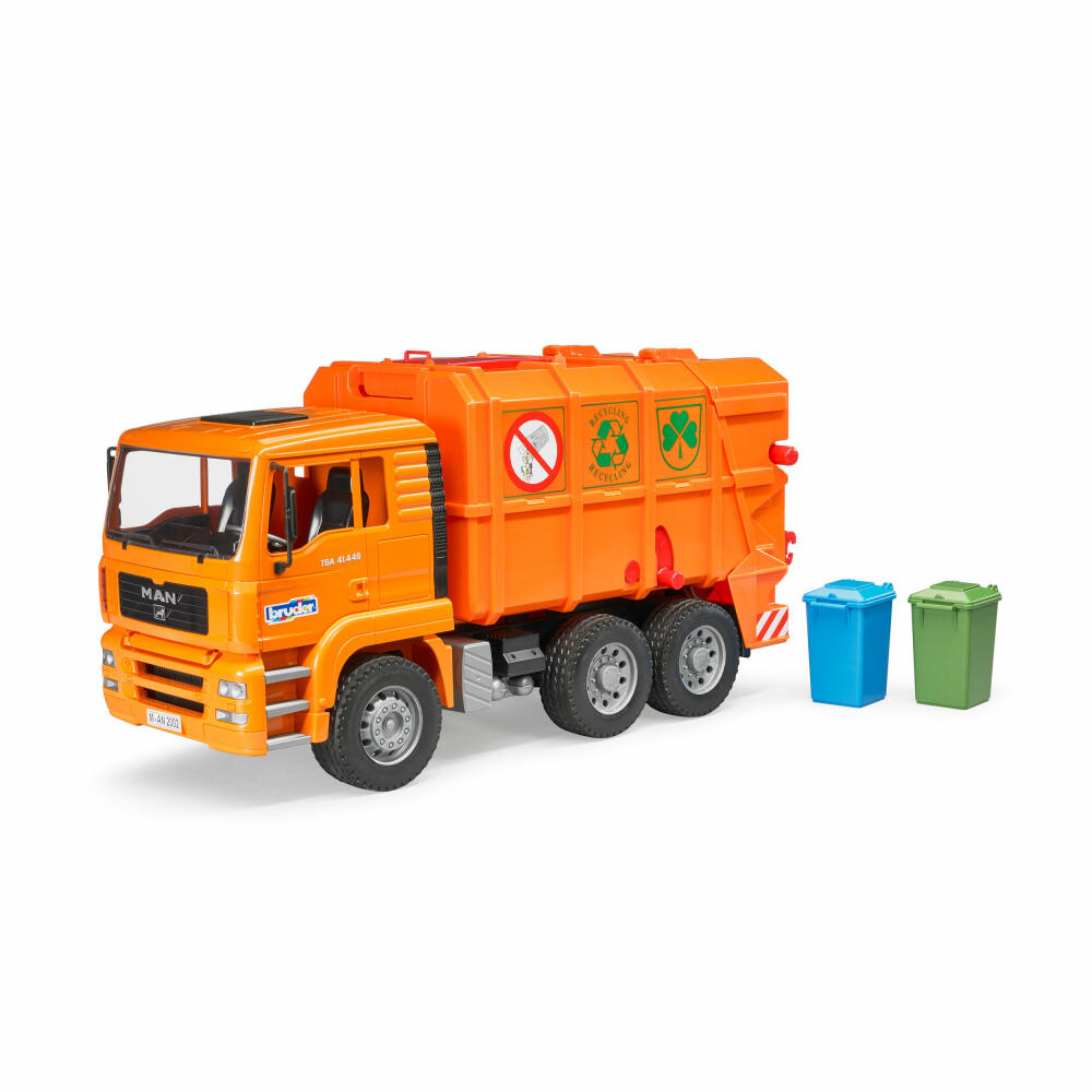 Bruder Nutzfahrzeuge MAN TGA Müll-LKW Orange, Müllwagen, Modellfahrzeug, Modell Fahrzeug, Spielzeug, 02760