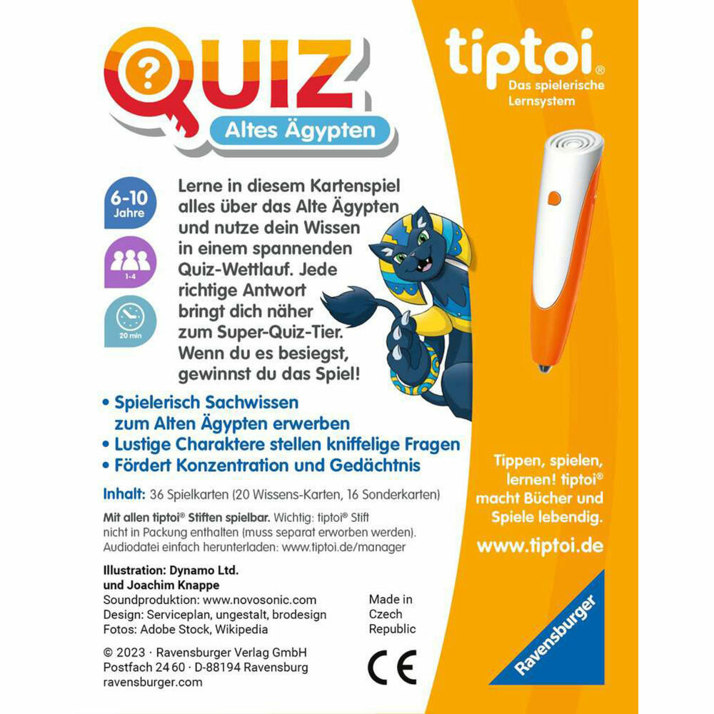 Ravensburger tiptoi Quiz Altes Ägypten, Quizspiel, Wissensspiel, Kartenspiel, Lernspiel, Kinder, 00166