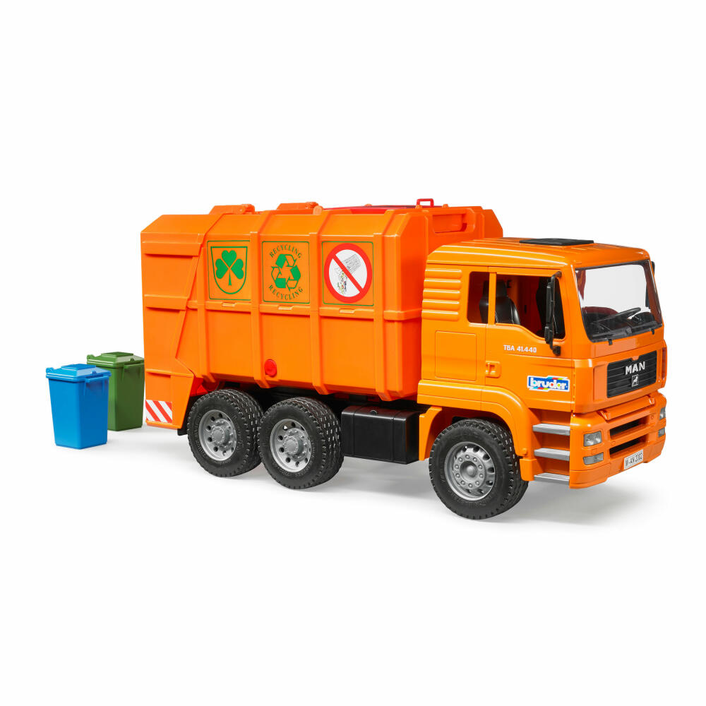 Bruder Nutzfahrzeuge MAN TGA Müll-LKW Orange, Müllwagen, Modellfahrzeug, Modell Fahrzeug, Spielzeug, 02760