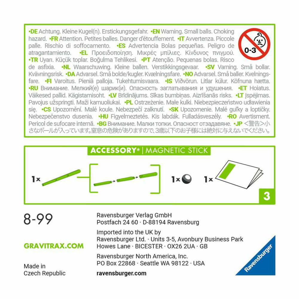 Ravensburger GraviTrax Accessory Magnetic Stick, Erweiterung, Interaktives Kugelbahnsystem, Kugelbahn, Zubehör, 27478