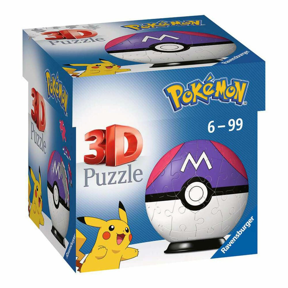 Ravensburger 3D Puzzle Ball Pokémon Meisterball, Puzzleball, Puzzles, 54 Teile, ab 6 Jahren, 11564