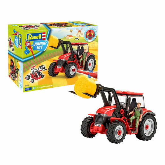 Revell Junior Kit Traktor mit Lader, mit Spielfigur, Modellbausatz für Kinder, 51 Teile, ab 4 Jahren, 00815