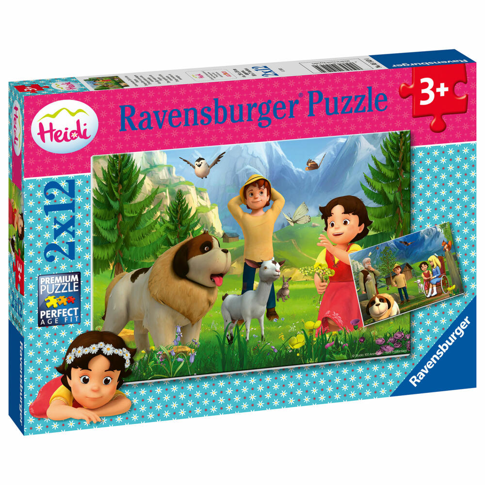 Ravensburger Puzzle Heidi Gemeinsame Zeit in den Bergen, Kinderpuzzle, Legespiel, Kinderspiel, 2 x 12 Teile, 05143