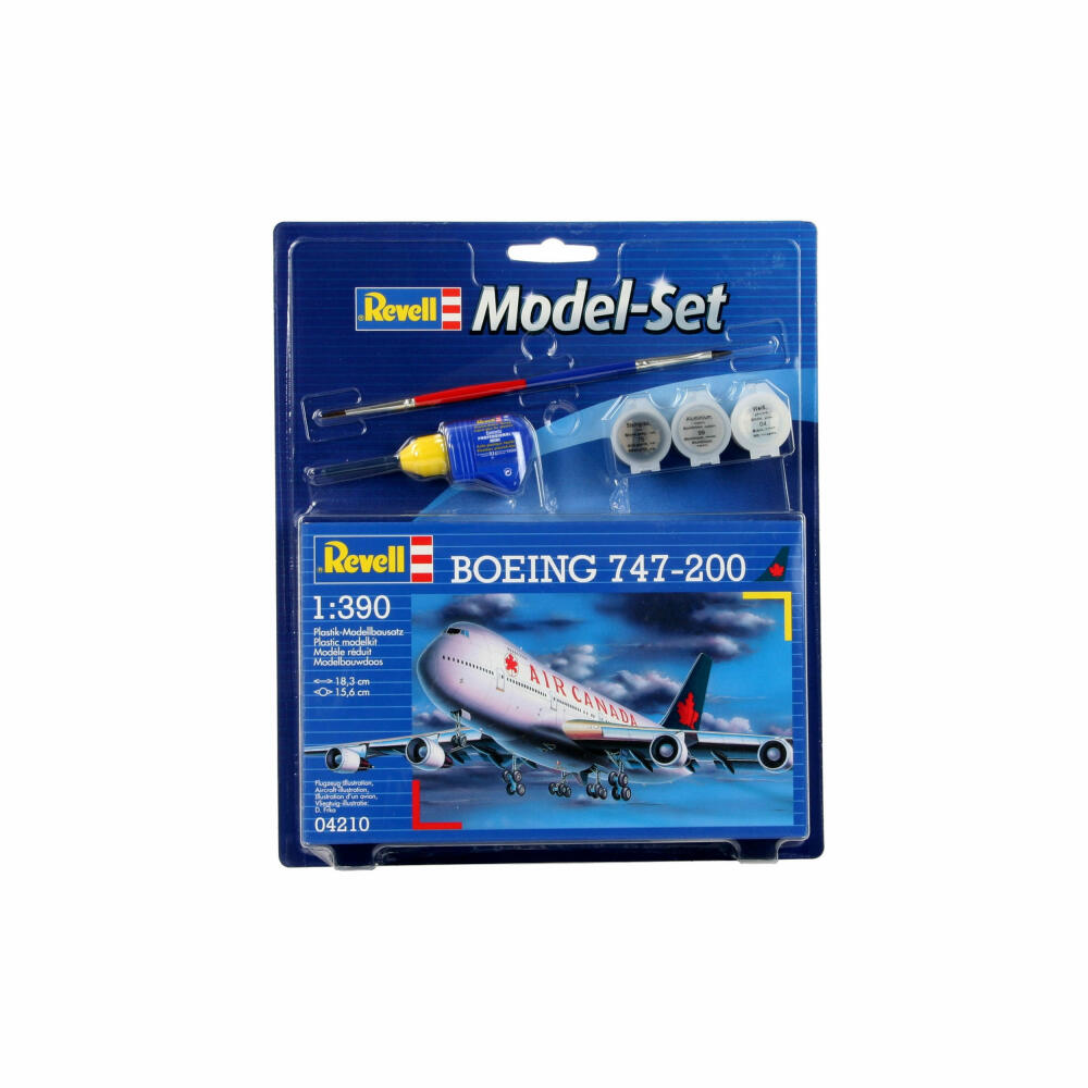 Revell Model Set Boeing 747-200, Flugzeug, Modellbausatz, Modell Bausatz, 60 Teile, ab 10 Jahre, 64210