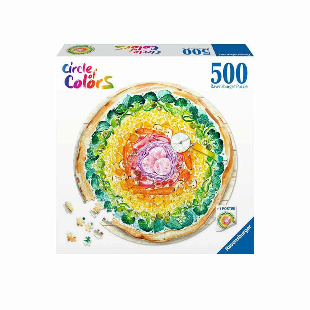 Ravensburger Puzzle Circle of Colors Pizza, Erwachsenenpuzzle, 500 Teile, ab 12 Jahren, 17347