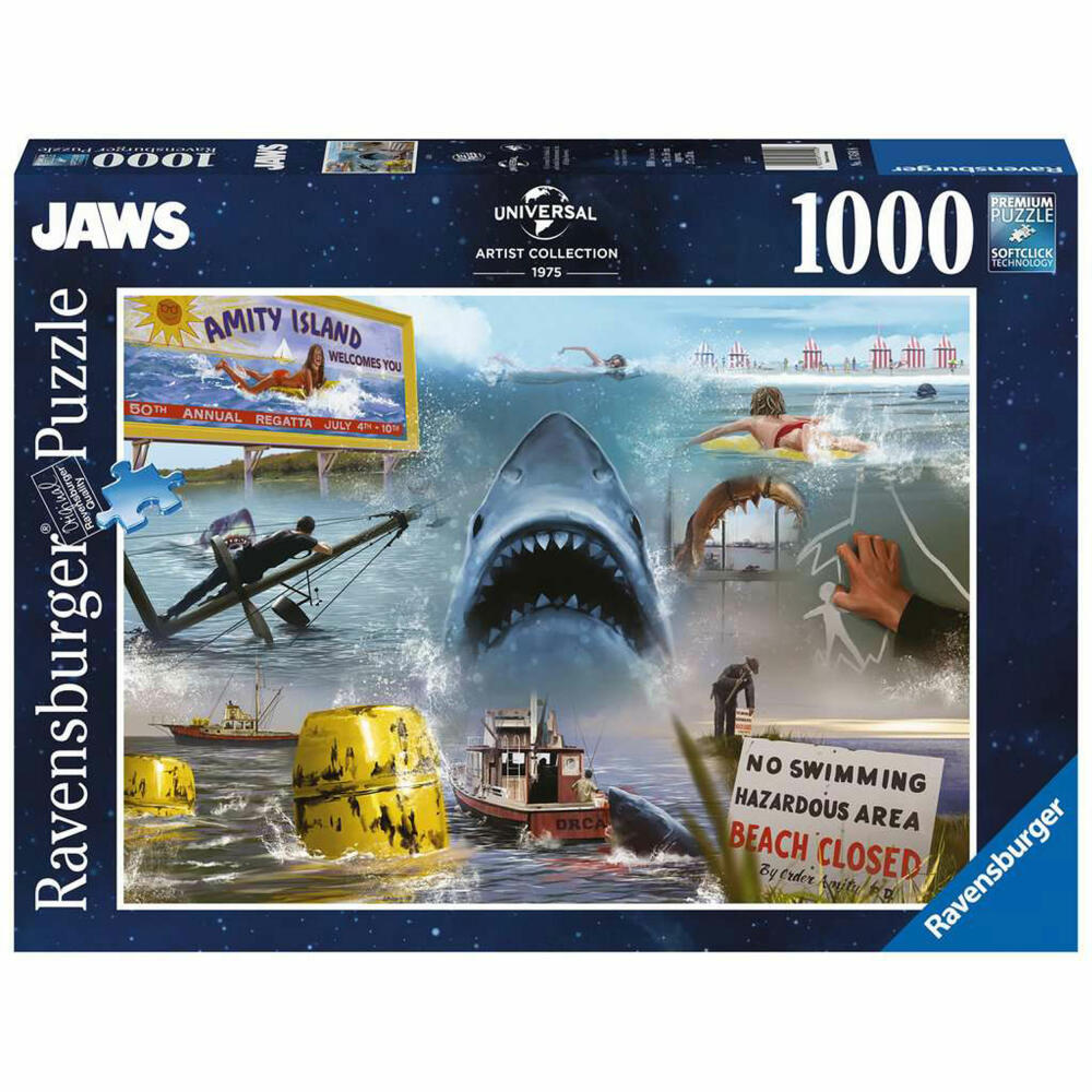 Ravensburger Jaws, Der weiße Hai, Puzzle, Erwachsenenpuzzle, Premium Qualität, 1000 Teile, 17450