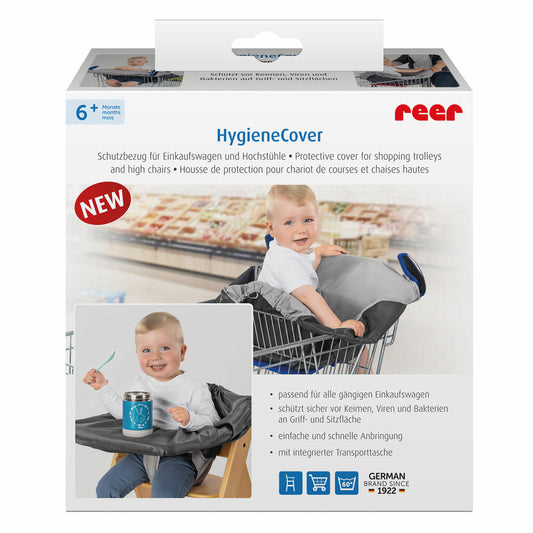 reer HygieneCover Schutzbezug für Einkaufswagen, Sitzbezug, Einkaufswagenschutz, Hochstuhl Bezug, 85031