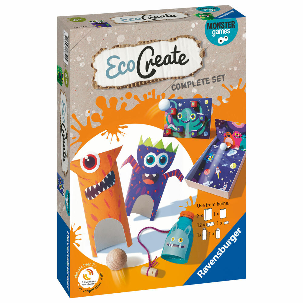 Ravensburger EcoCreate Monster Games, Bastelset, Kreativset, Bastel Set, Kinder, Upcycling, Basteln, 18144