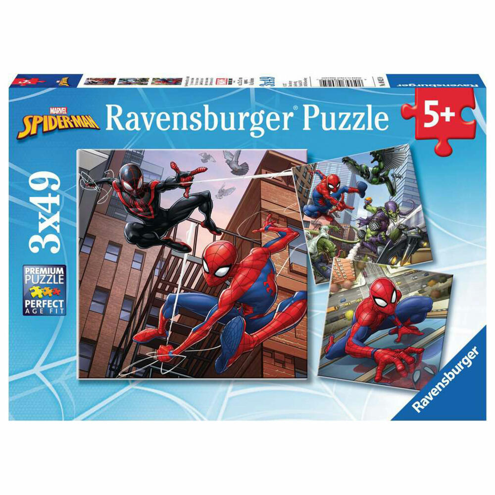 Ravensburger Spider-Man beschützt die Stadt, Puzzle, Kinderpuzzle, Legespiel, 3 x 49 Teile, 08025