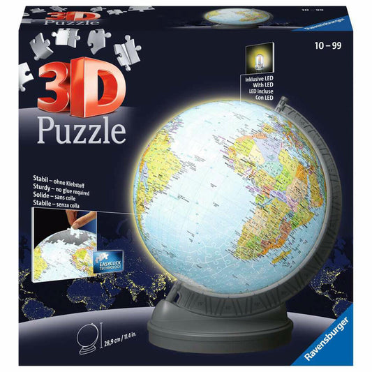 Ravensburger 3D Puzzle Ball Globus mit Licht, Puzzleball, Puzzles, 540 Teile, ab 10 Jahren, 11549