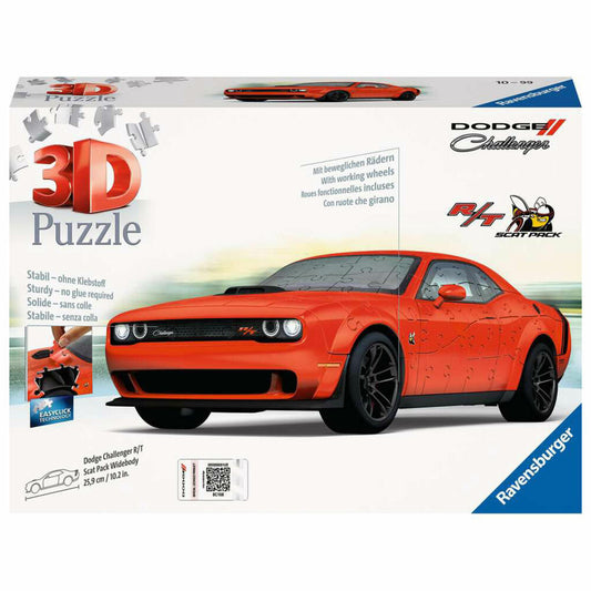 Ravensburger 3D Puzzle Dodge Challenger R/T Scat Pack Widebody, Auto, Puzzles, 108 Teile, ab 10 Jahren, 11284