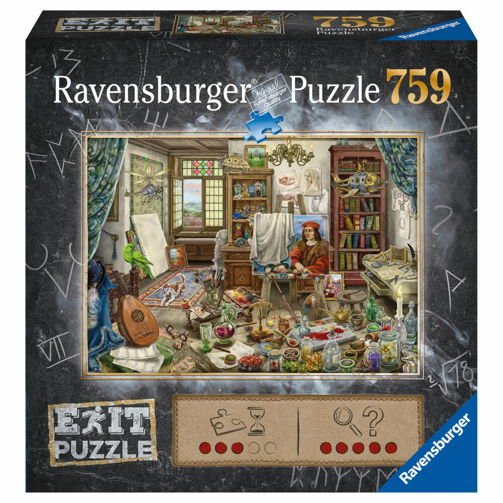 Ravensburger EXIT Puzzle Künstleratelier, Erwachsenenpuzzle, Rätsel, Puzzlespiel, 759 Teile, 16782