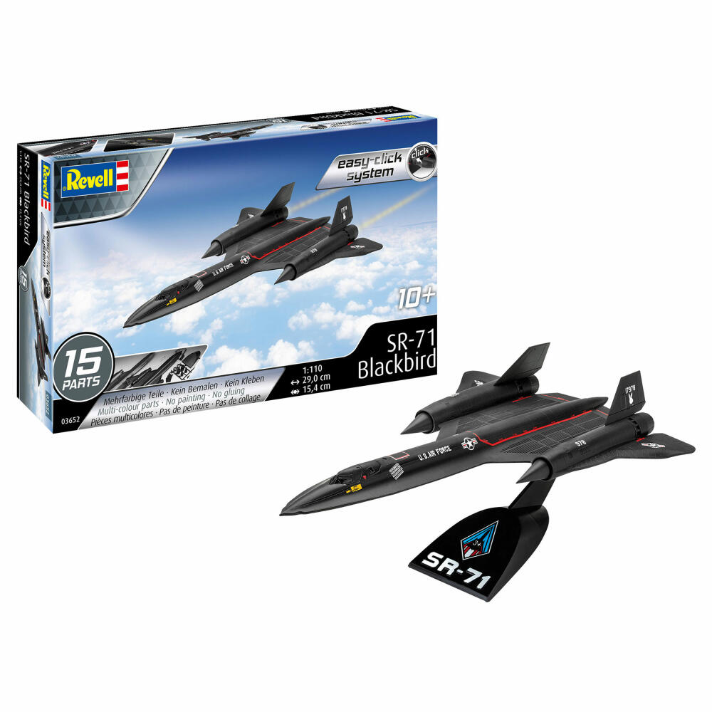 Revell Bausatz Lockheed SR-71 Blackbird, Flugzeug, Modellbausatz, Easy Click System, ohne Kleben, 16 Teile, ab 10 Jahre, 03652