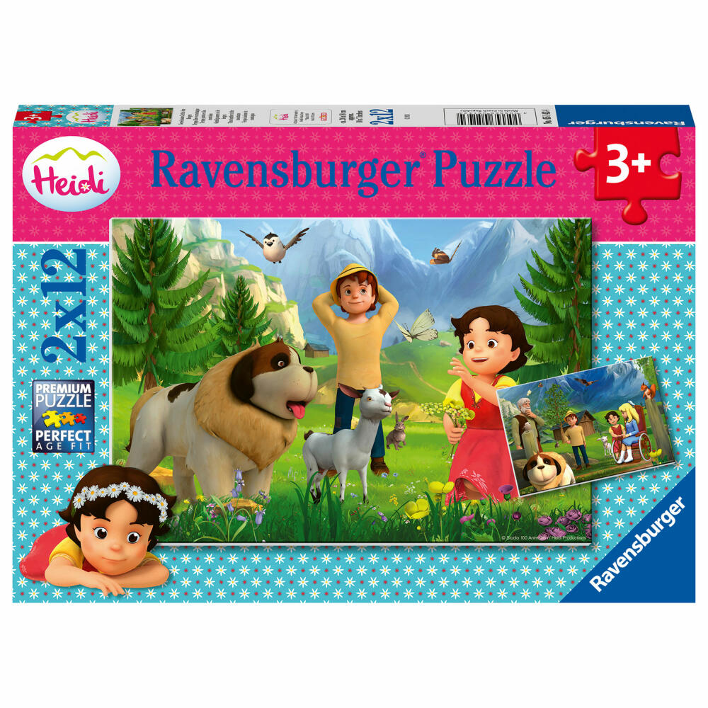 Ravensburger Puzzle Heidi Gemeinsame Zeit in den Bergen, Kinderpuzzle, Legespiel, Kinderspiel, 2 x 12 Teile, 05143