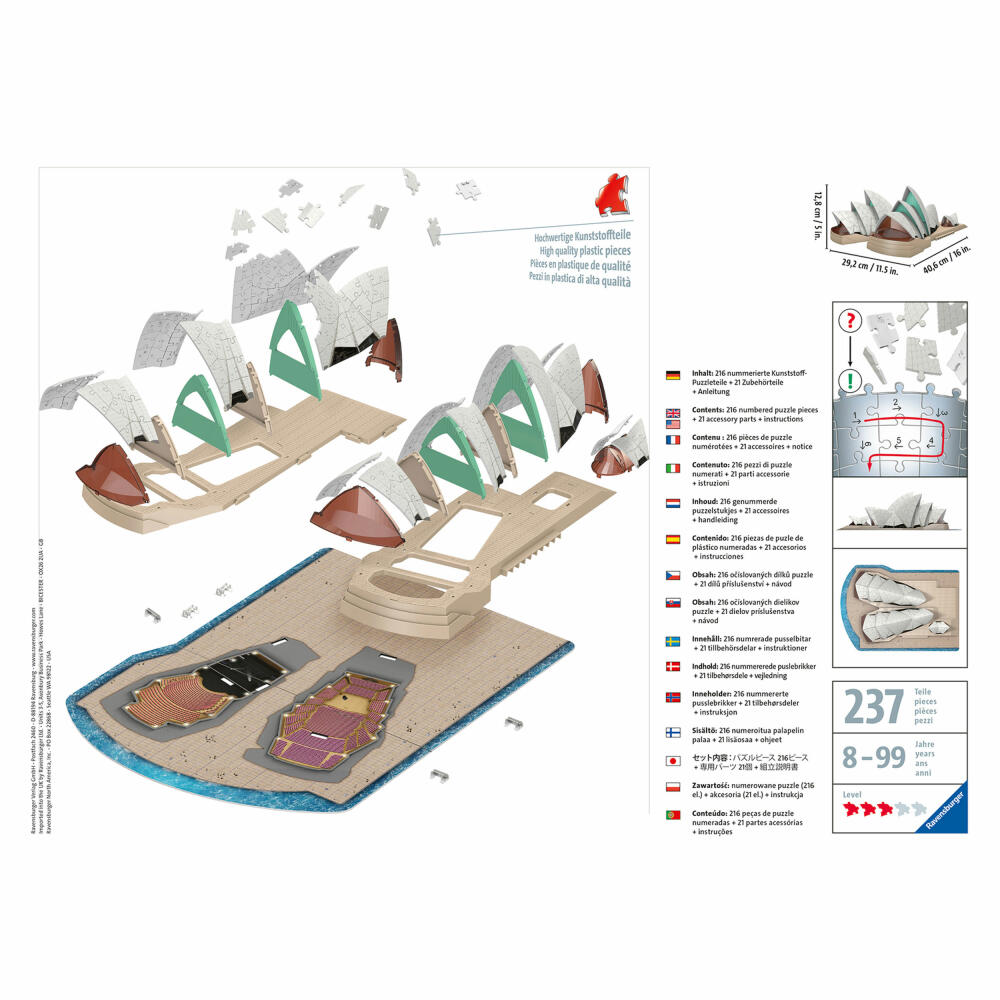 Ravensburger Sydney Opera, 3D Puzzle Bauwerke, Erwachsenenpuzzle, Australien, 216 Teile, 11243