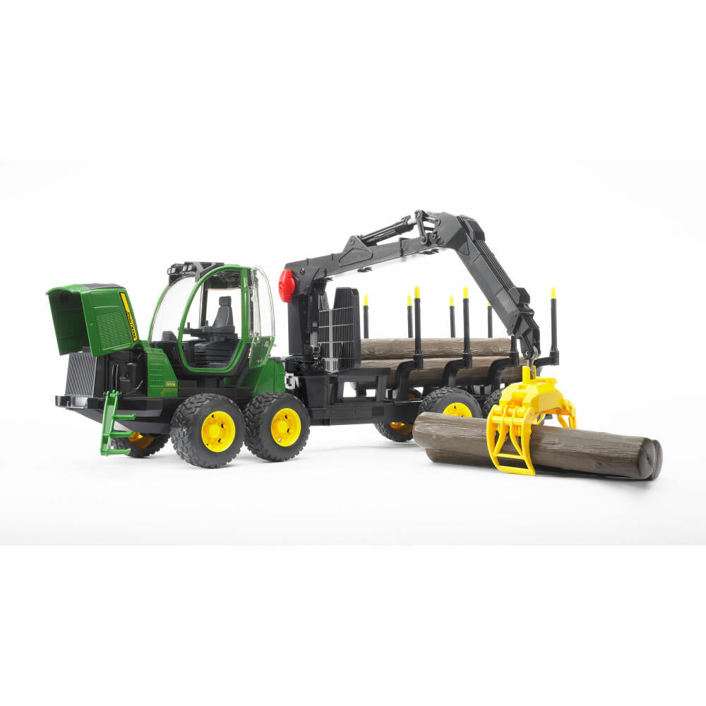 Bruder Forstwirtschaft John Deere 1210E Rückezug, mit Holzgreifer und Baumstämmen, Traktor, Modellfahrzeug, Modell Fahrzeug, Spielzeug, 02133