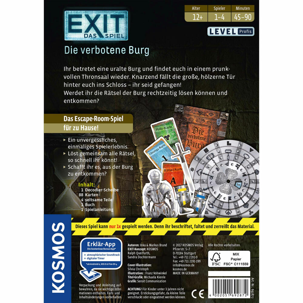 KOSMOS Exit - Das Spiel - Die verbotene Burg, Escape-Spiel, Spiel, Level Profis, ab 12 Jahren, 692872