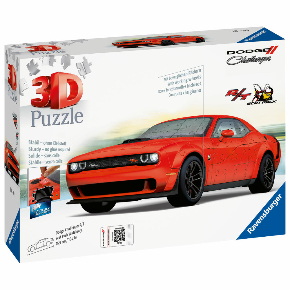 Ravensburger 3D Puzzle Dodge Challenger R/T Scat Pack Widebody, Auto, Puzzles, 108 Teile, ab 10 Jahren, 11284