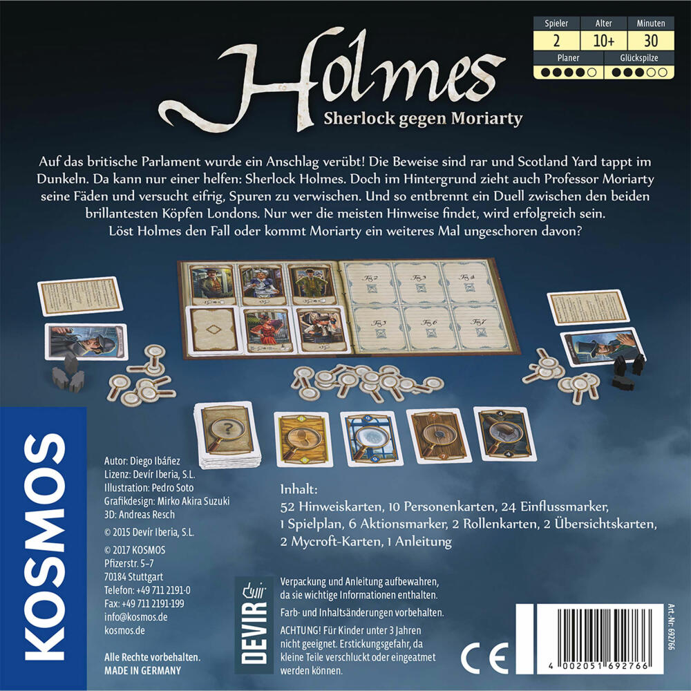 KOSMOS Holmes , Detektiv-Spiel, Strategiespiel, Spiel für Zwei, ab 10 Jahren, 692766