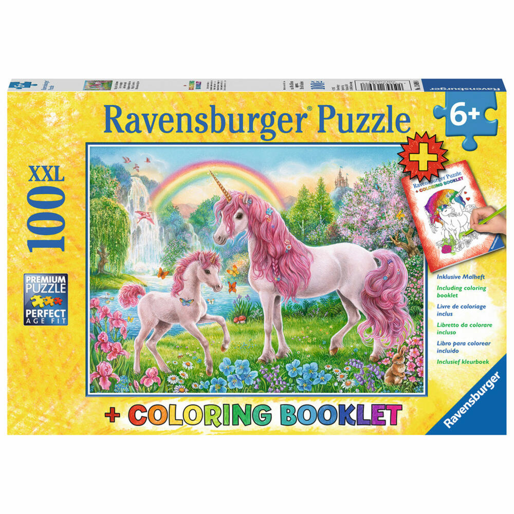 Ravensburger Puzzle Magische Einhörner, Kinderpuzzle, Legespiel, Kinder Spiel, Puzzlespiel, Malbooklet, 100 Teile XXL, 13698 8
