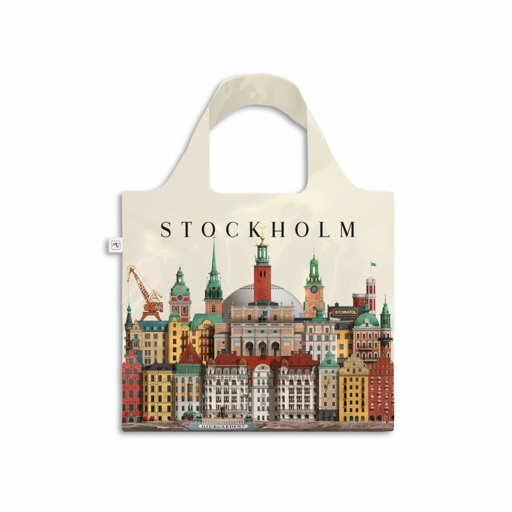 Martin Schwartz Totebag Stockholm, faltbare Tragetasche mit Städtemotiv, Einkaufstasche, Polyester, 46 x 46 cm, MS0802