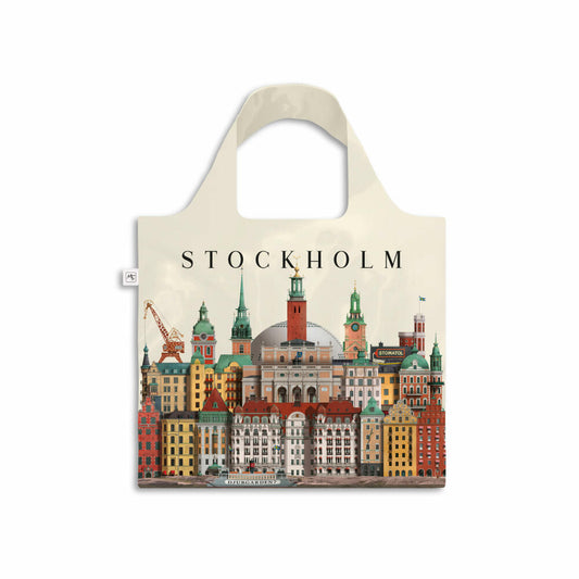 Martin Schwartz Totebag Stockholm, faltbare Tragetasche mit Städtemotiv, Einkaufstasche, Polyester, 46 x 46 cm, MS0802