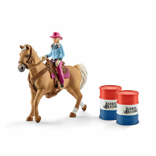 Schleich Farm World Barrel Racing mit Cowgirl, Westernfigur, Western, Spiel Figur, Spielfigur, 19 cm, 41417