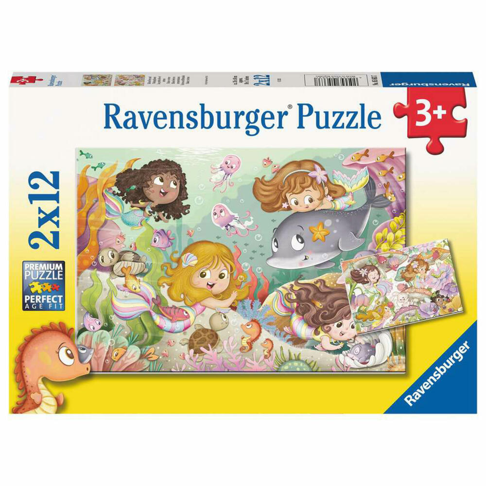 Ravensburger Kleine Feen und Meerjungfrauen, Puzzle, Kinderpuzzle, Legespiel, 2 x 12 Teile, 05663