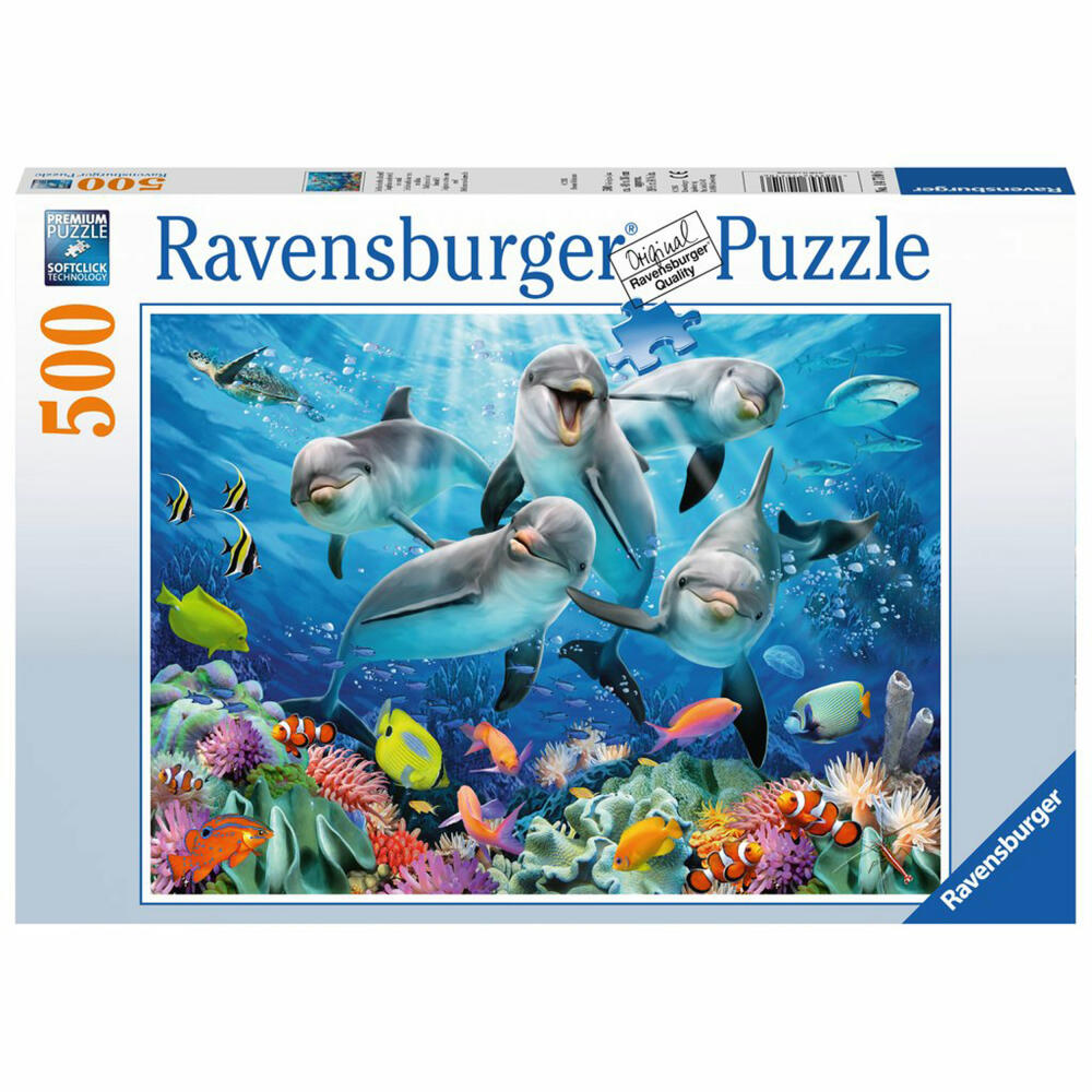 Ravensburger Puzzle Delfine Im Korallenriff, Erwachsenenpuzzle, Erwachsenen Puzzles, Premiumpuzzle, Standardformat, 500 Teile, 14710 6