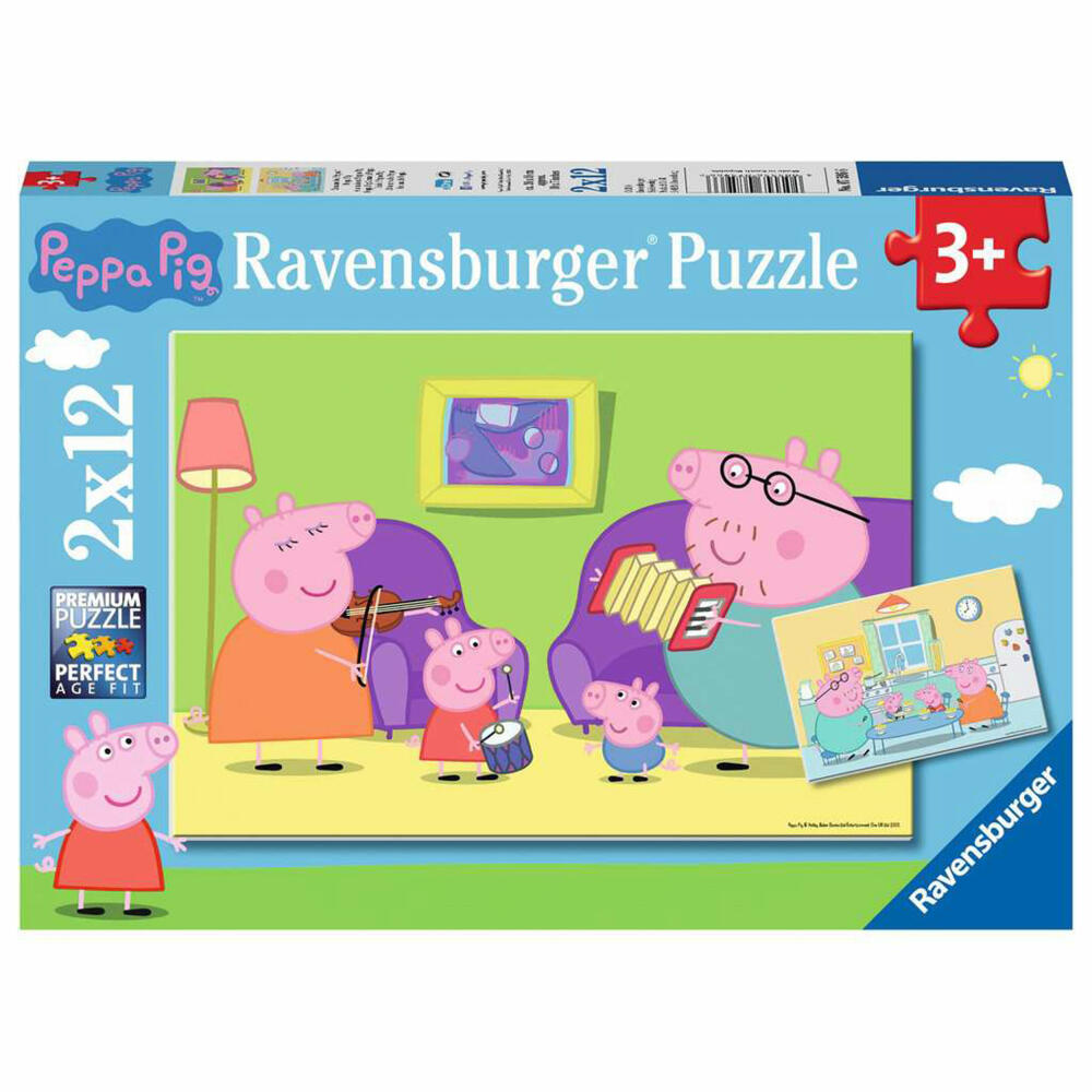 Ravensburger Zuhause bei Peppa, 2 x 12 Teile, Kinderpuzzle, Kinder Puzzle, ab 3 Jahren, 07596