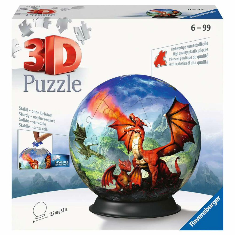 Ravensburger 3D Puzzle Ball Mystische Drachen, Puzzleball, Puzzles, 72 Teile, ab 6 Jahren, 11565