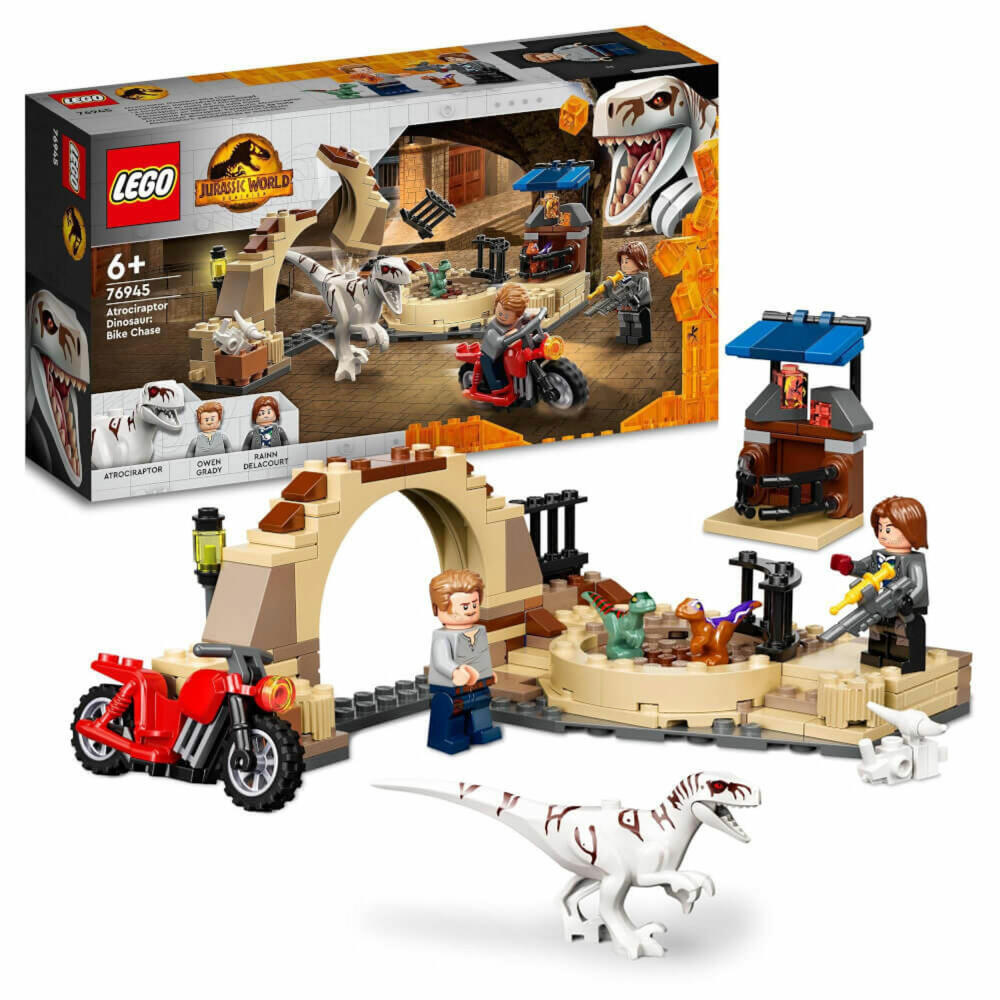 LEGO Jurassic World Atrociraptor: Motorradverfolgungsjag, 169-tlg., Bauset, Konstruktionsset, Bausteine, Spielzeug, ab 4 Jahre, 76945