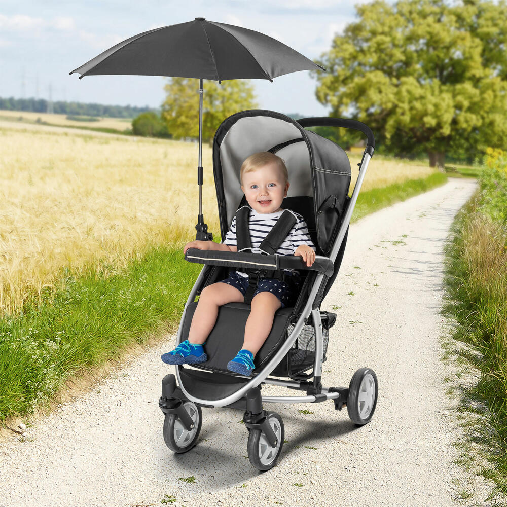 reer ShineSafe Kinderwagen-Sonnenschirm, Sonnen Schirm, Sonnenschutz, UV Schutz, Kinderwagen, Schwarz, 84151