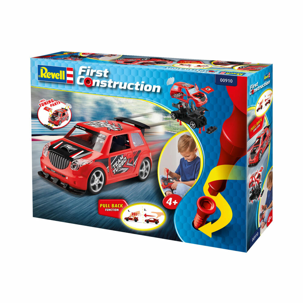 Revell First Construction Rennwagen Rallye Car, mit Rückziehmotor, Rennauto, Auto, 38 Teile, ab 4 Jahre, Rot, 00910